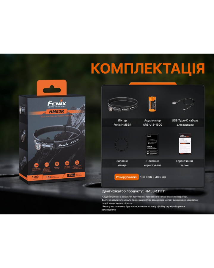 Ліхтар налобний Fenix HM53R, чорний