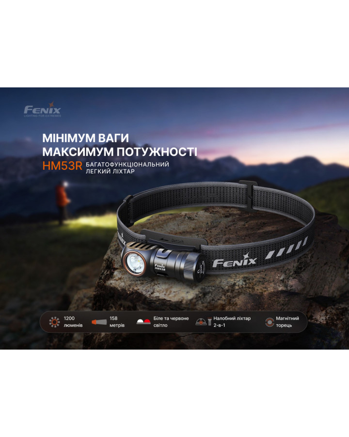 Ліхтар налобний Fenix HM53R, чорний