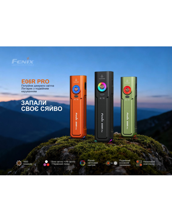 Ліхтар наключний Fenix E06R PRO, зелений