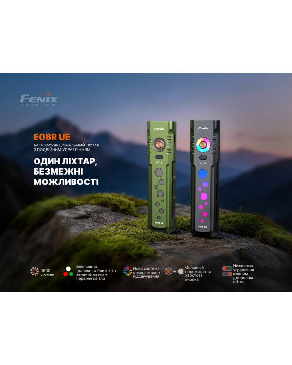 Ліхтар Fenix E08R UE, чорний