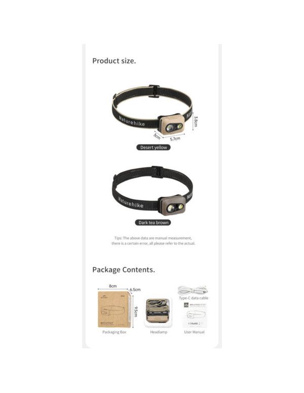 Ліхтар налобний Naturehike CNK2450ZM015, коричневий