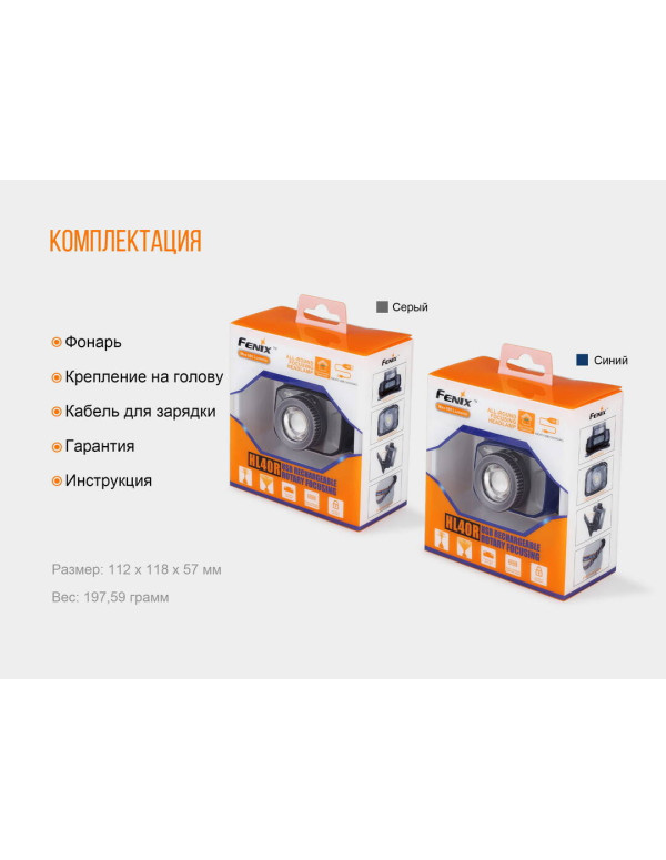 Ліхтар налобний Fenix HL40R Cree XP-LHIV2 LED сірий