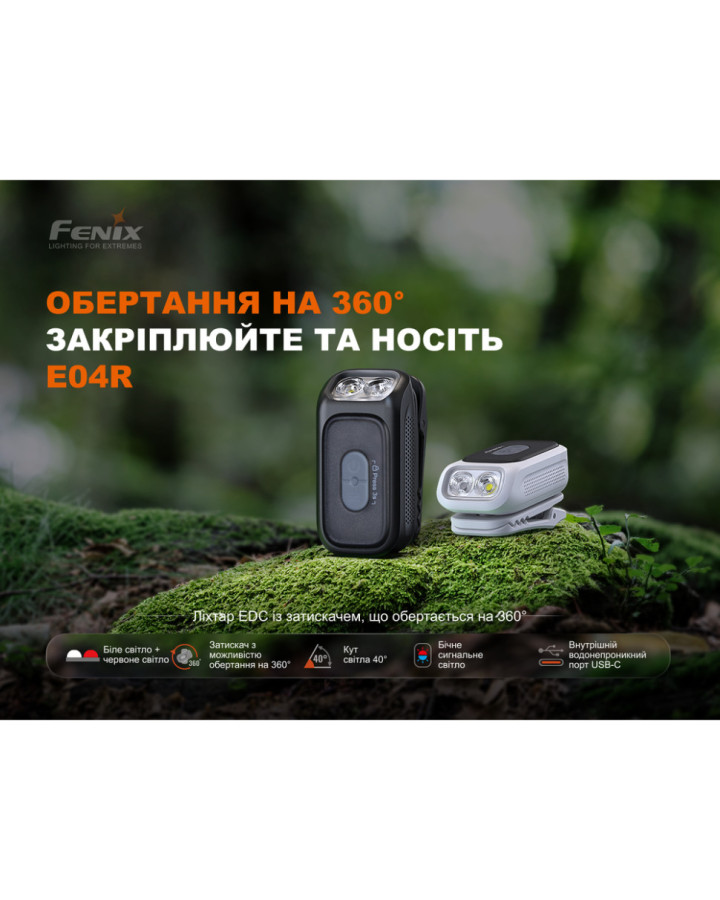 Ліхтар з кліпсою Fenix E04R, білий
