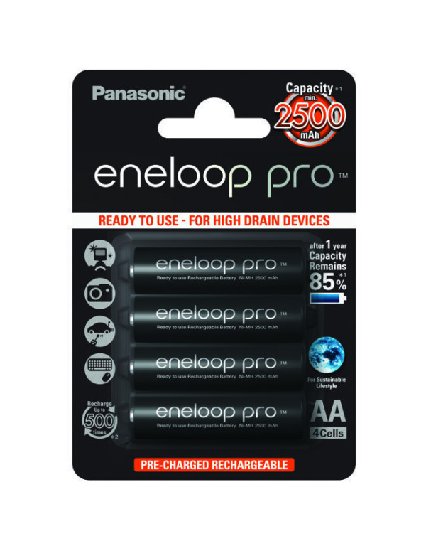 Акумулятор Panasonic Eneloop Pro, AA/(HR6), 2500mAh, LSD Ni-MH, блистер 4шт