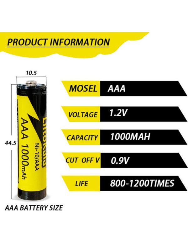 Акумулятор LiitoKala Ni-10/AAA 1.2V AAA 1000mAh battery