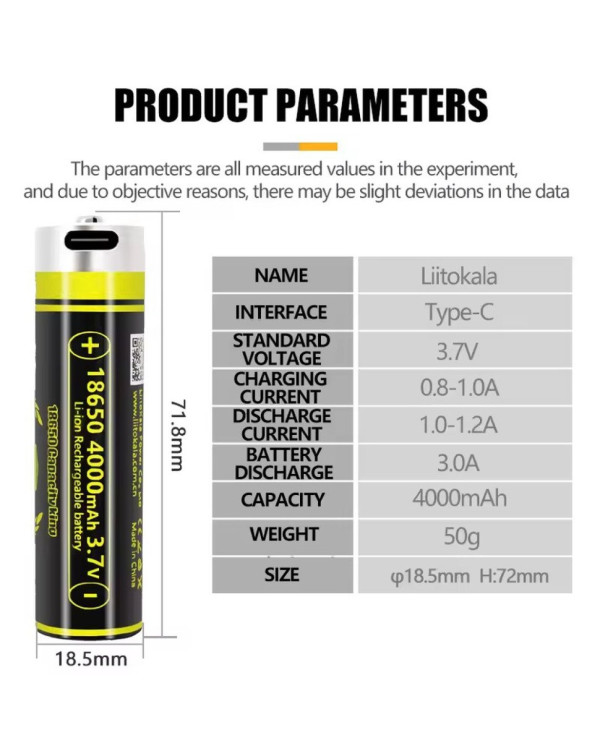 Акумулятор LiitoKala USB-King4000 18650 на 4000 mAh з USB