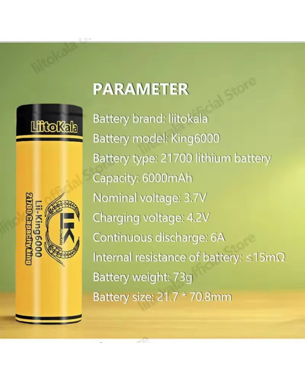 Li-ion Акумулятор високої ємності LiitoKala King6000 21700 на 6000 mAh