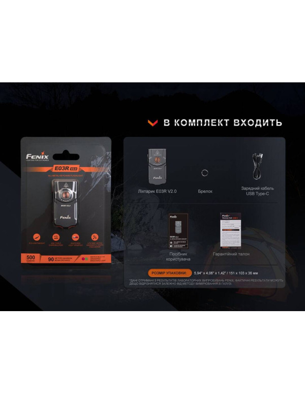 Ліхтар наключний Fenix E03R V2.0, сірий