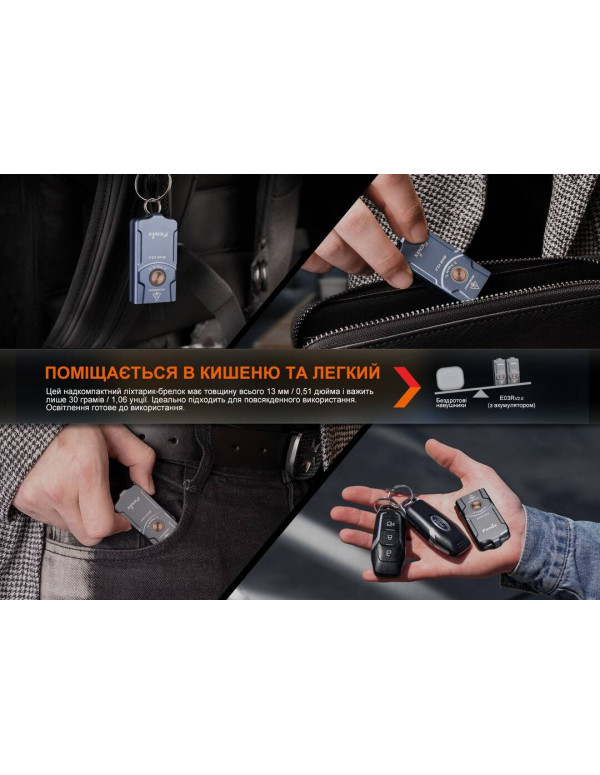 Ліхтар наключний Fenix E03R V2.0, сірий