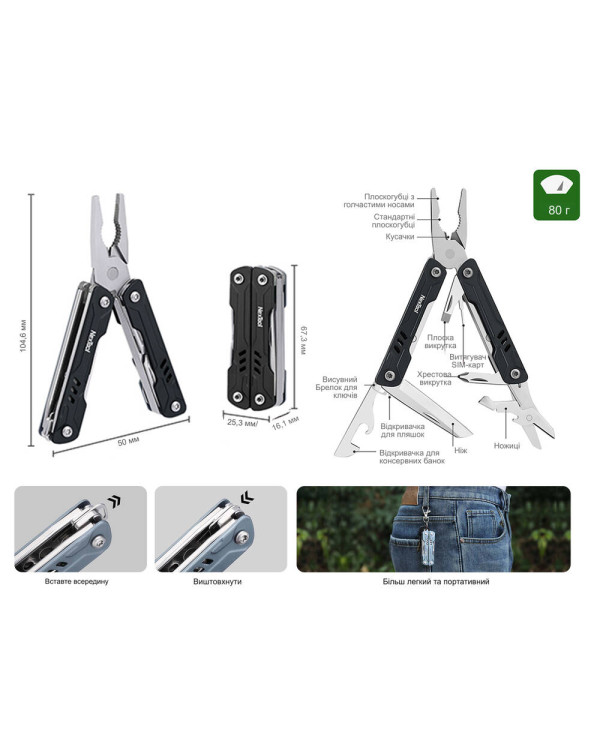 Мультитул NexTool Mini Sailor Pliers S11 блакитний