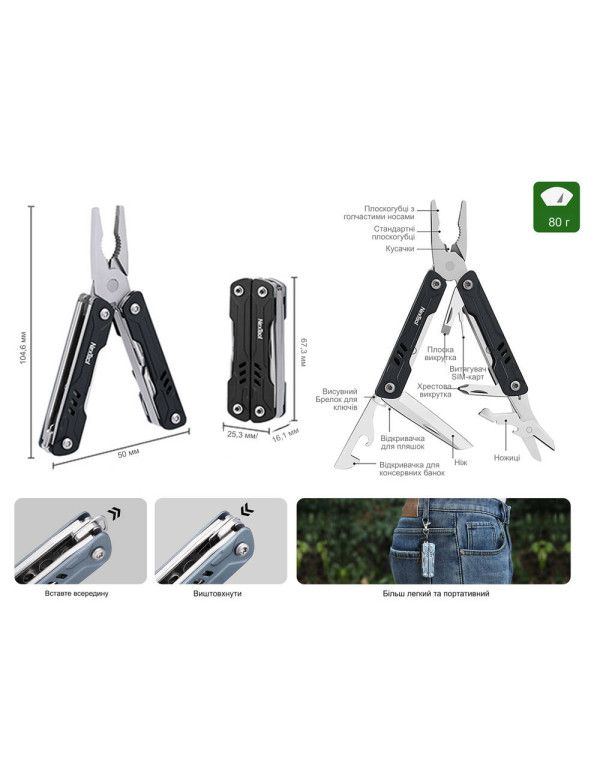 Мультитул NexTool Mini Sailor Pliers S11 блакитний