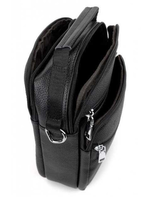 Чоловіча чорна шкіряна сумка-барсетка Bovali, чорна