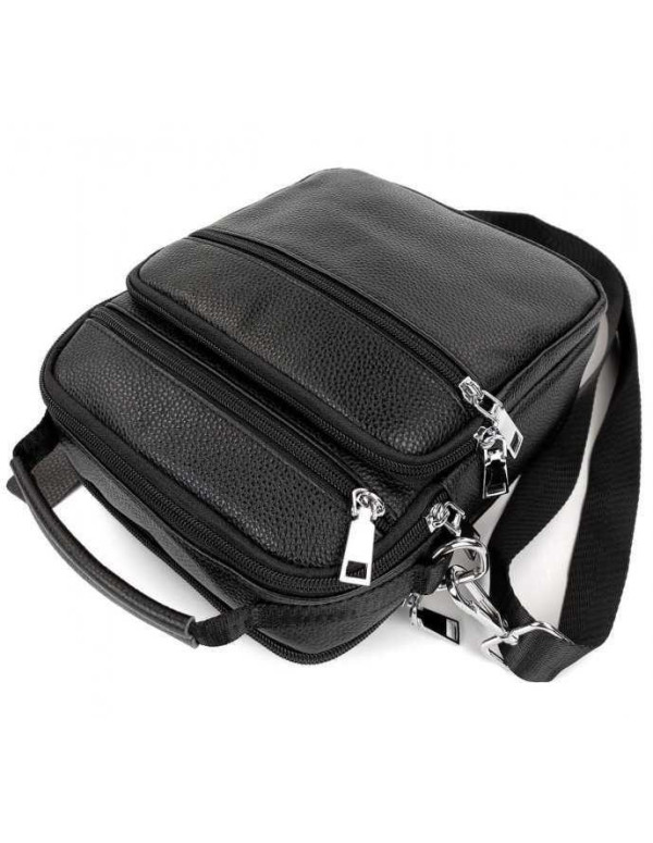 Чоловіча чорна шкіряна сумка-барсетка Bovali, чорна