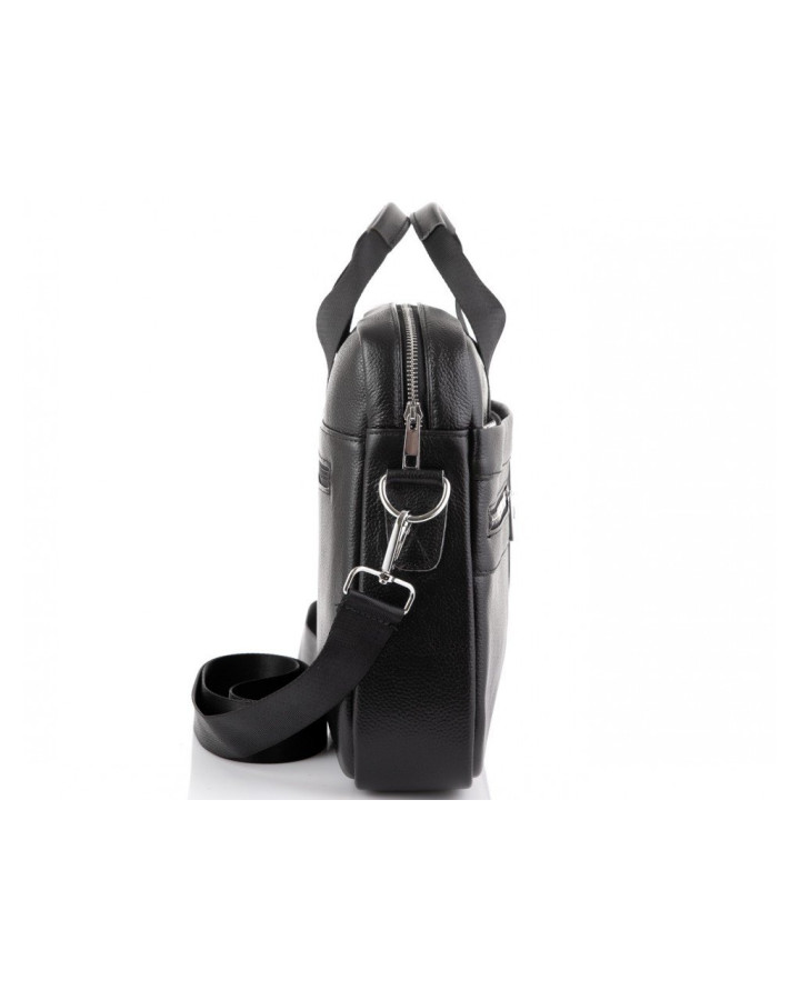 Шкіряна чоловіча сумка для ноутбука та документів Lecco, чорна