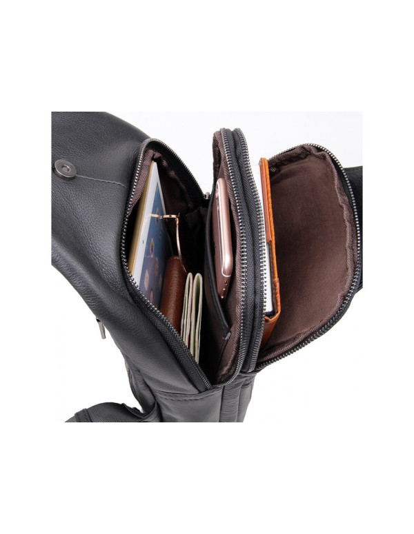 Шкіряний чорний чоловічий слінг Desio, чорний