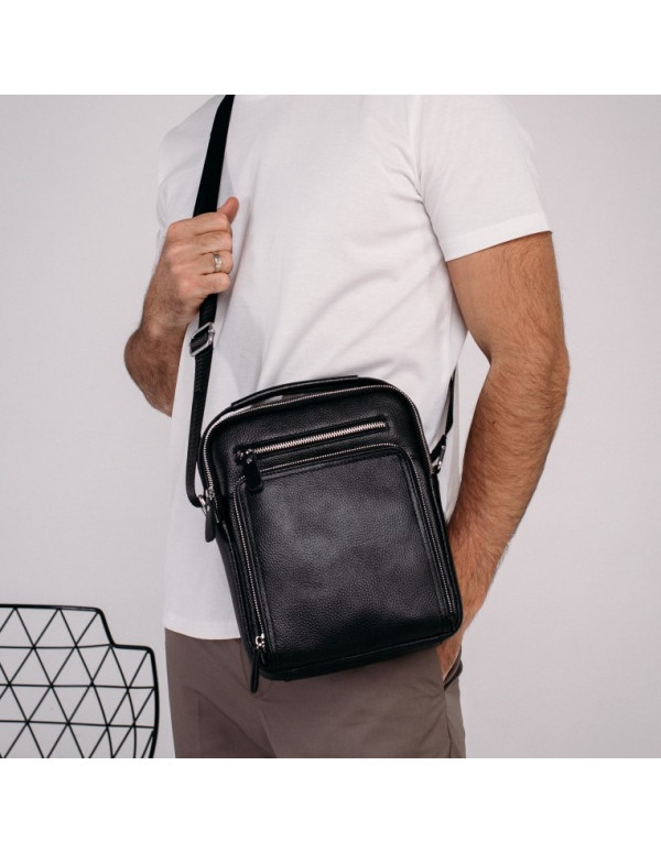 Шкіряна чоловіча сумка-барсетка Carat, чорна
