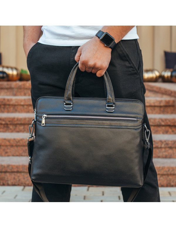 Шкіряний офісний діловий портфель Jaxon, чорний