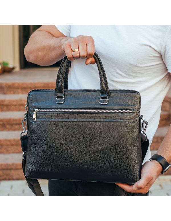 Шкіряний офісний діловий портфель Jaxon, чорний