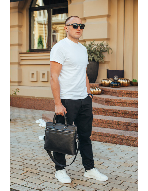 Шкіряний офісний діловий портфель Jaxon, чорний