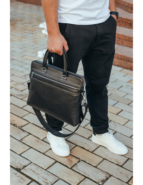 Шкіряний офісний діловий портфель Jaxon, чорний