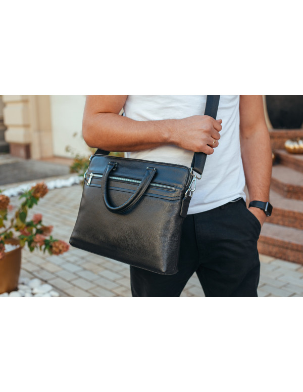 Шкіряний офісний діловий портфель Jaxon, чорний