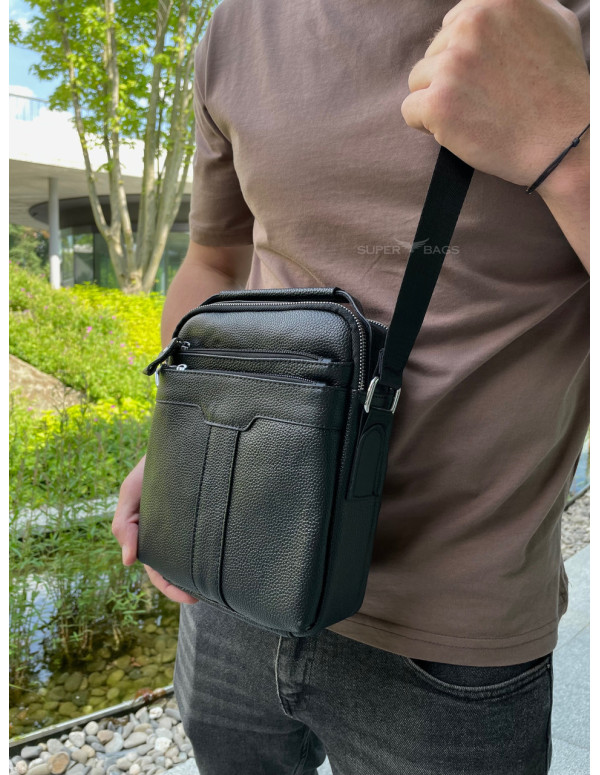 Шкіряна чоловіча сумка-барсетка Berga, чорна