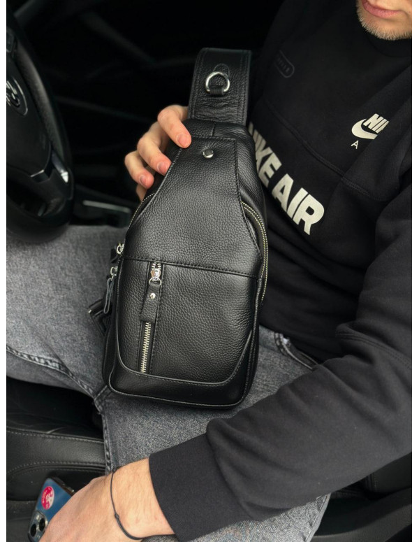 Шкіряний чорний чоловічий слінг Desio, чорний