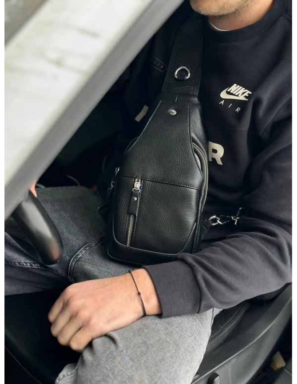Шкіряний чорний чоловічий слінг Desio, чорний