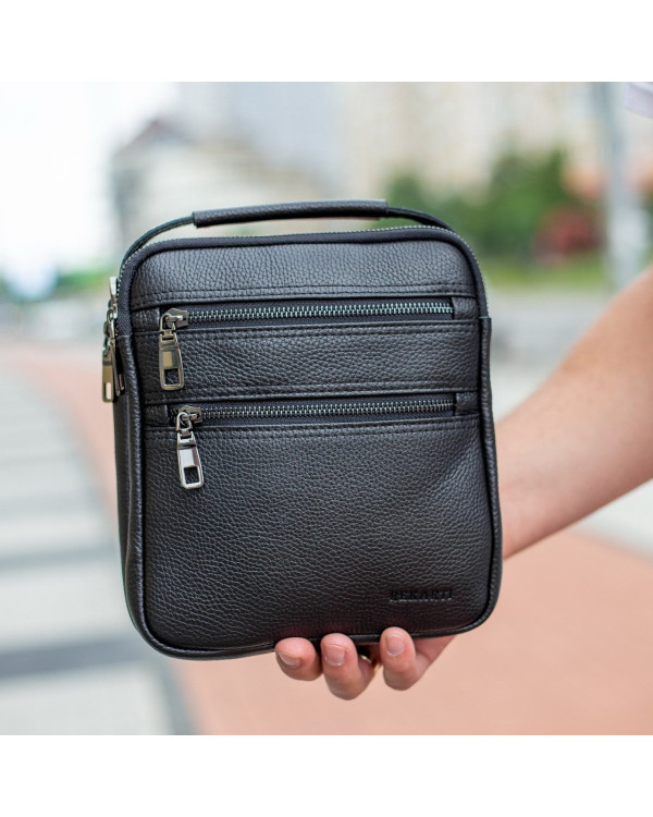 Шкіряна чоловіча сумка-барсетка Trevis, чорна