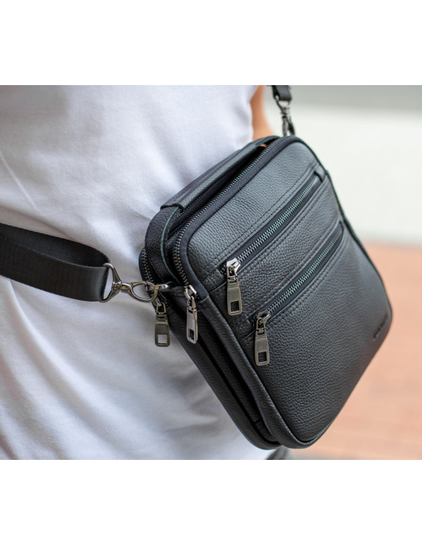 Шкіряна чоловіча сумка-барсетка Trevis, чорний
