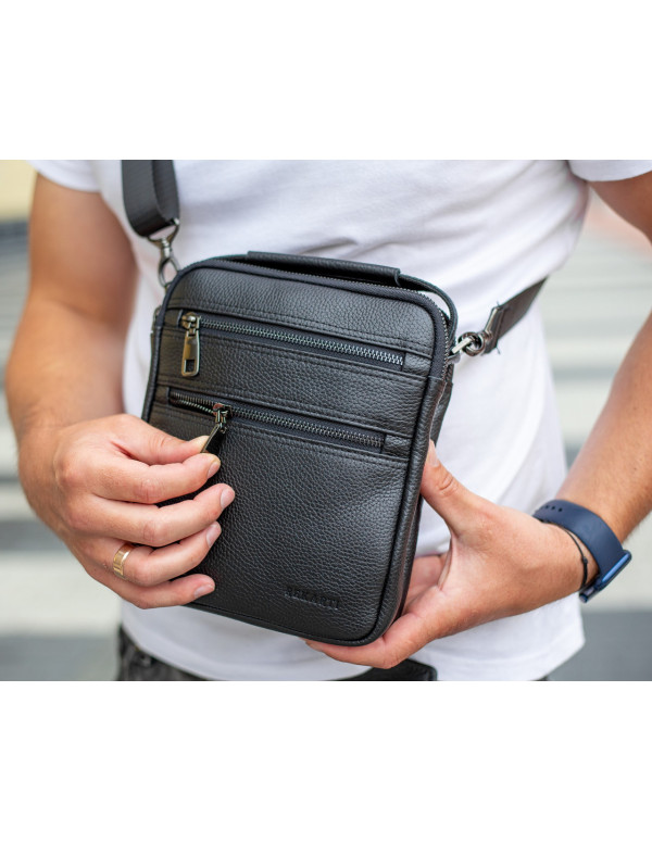 Шкіряна чоловіча сумка-барсетка Trevis, чорний