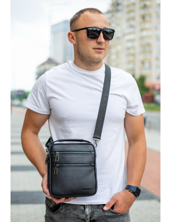 Шкіряна чоловіча сумка-барсетка Trevis, чорний