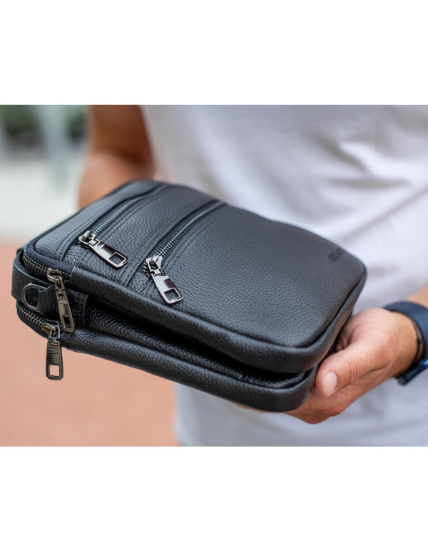 Шкіряна чоловіча сумка-барсетка Trevis, чорний