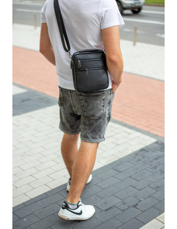 Шкіряна чоловіча сумка-барсетка Trevis, чорний