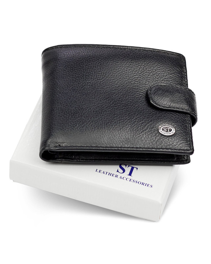 Класичне чоловіче портмоне з натуральної шкіри ST Leather ST102 Чорний