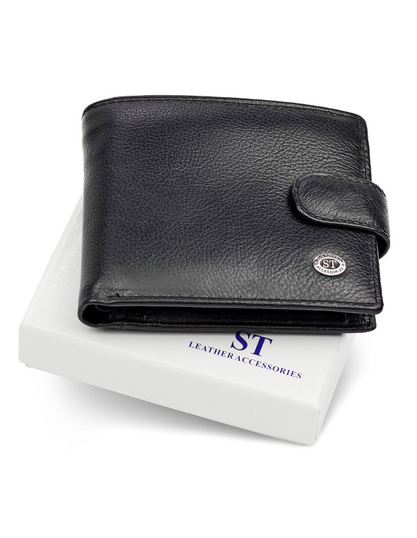 Шкіряне чоловіче портмоне на кнопці ST Leather ST-104-1 чорний