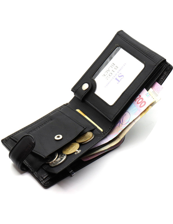 Класичне чоловіче портмоне з натуральної шкіри ST Leather ST102 Чорний