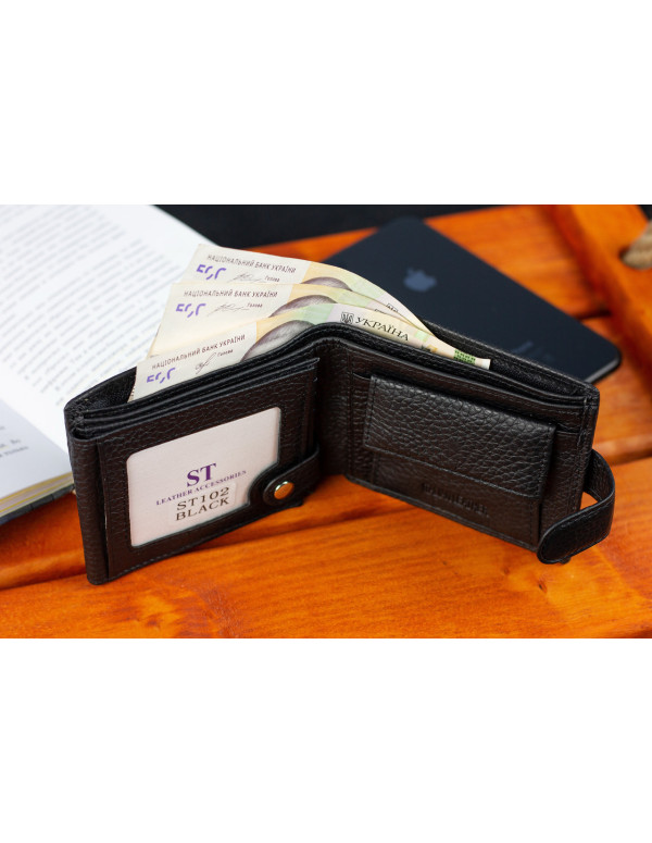 Класичне чоловіче портмоне з натуральної шкіри ST Leather ST102 Чорний