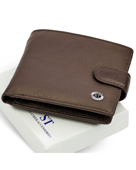Шкіряне чоловіче портмоне на кнопці ST Leather ST104 Коричневе