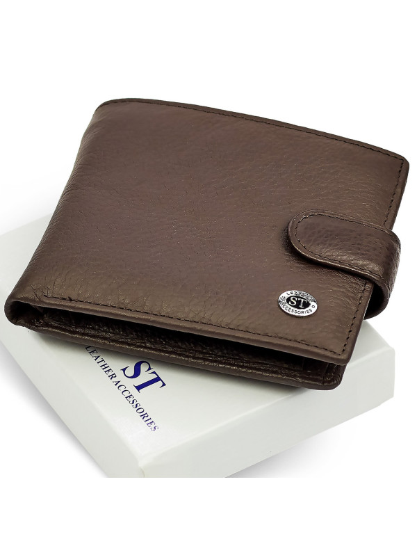 Шкіряне чоловіче портмоне на кнопці ST Leather ST104 Коричневе