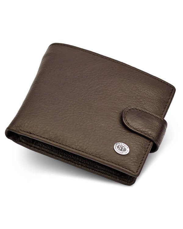 Шкіряне чоловіче портмоне на кнопці ST Leather ST104 Коричневе
