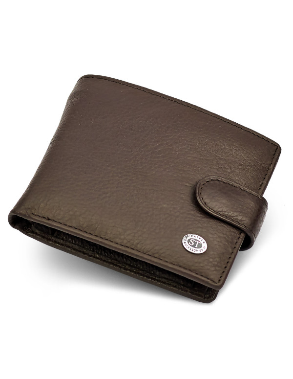 Шкіряне чоловіче портмоне на кнопці ST Leather ST104 Коричневе