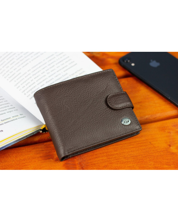Шкіряне чоловіче портмоне на кнопці ST Leather ST104 Коричневе