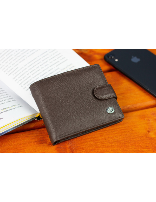 Шкіряне чоловіче портмоне на кнопці ST Leather ST104 Коричневе