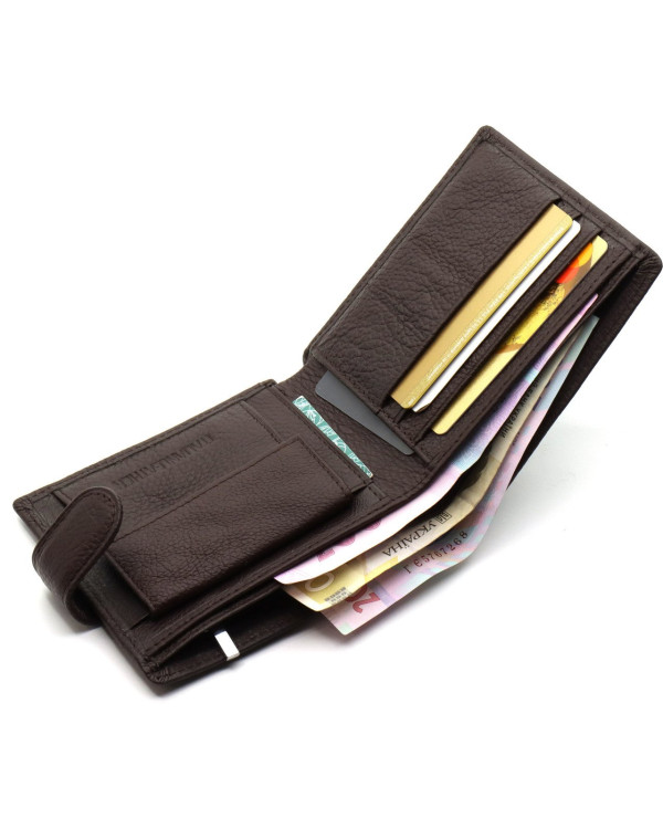 Шкіряне чоловіче портмоне на кнопці ST Leather ST104 Коричневе