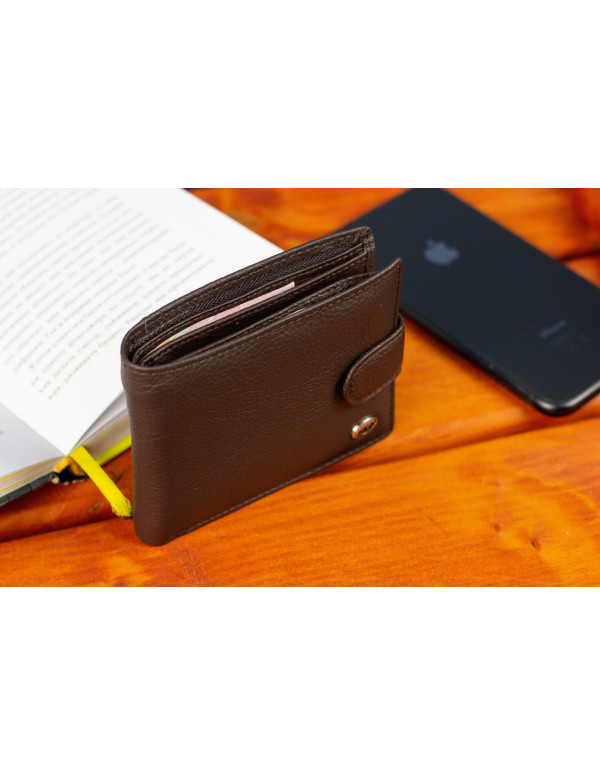 Шкіряне чоловіче портмоне на кнопці ST Leather ST104 Коричневе