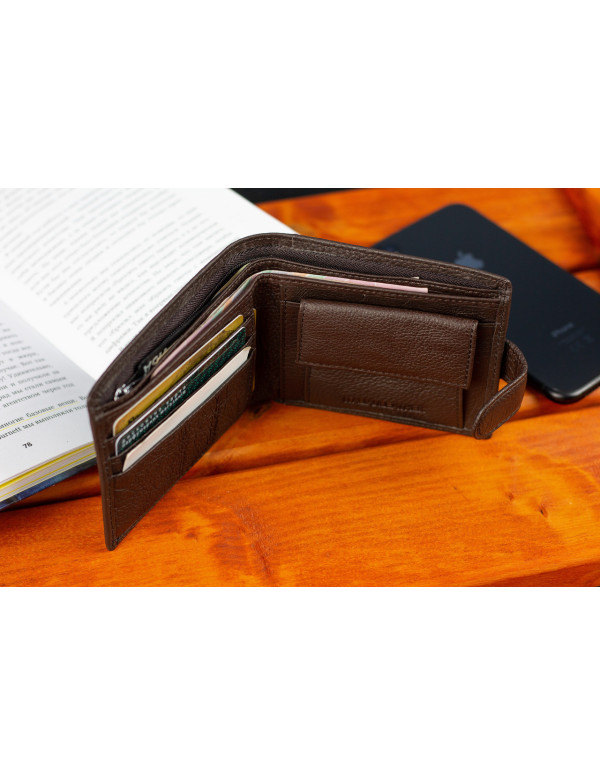 Шкіряне чоловіче портмоне на кнопці ST Leather ST104 Коричневе