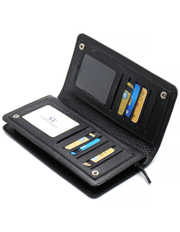 Чорний багатофункціональний чоловічий гаманець з натуральної шкіри МС291