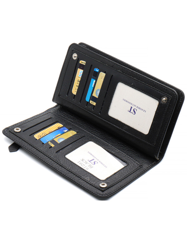 Чорний багатофункціональний чоловічий гаманець з натуральної шкіри МС291