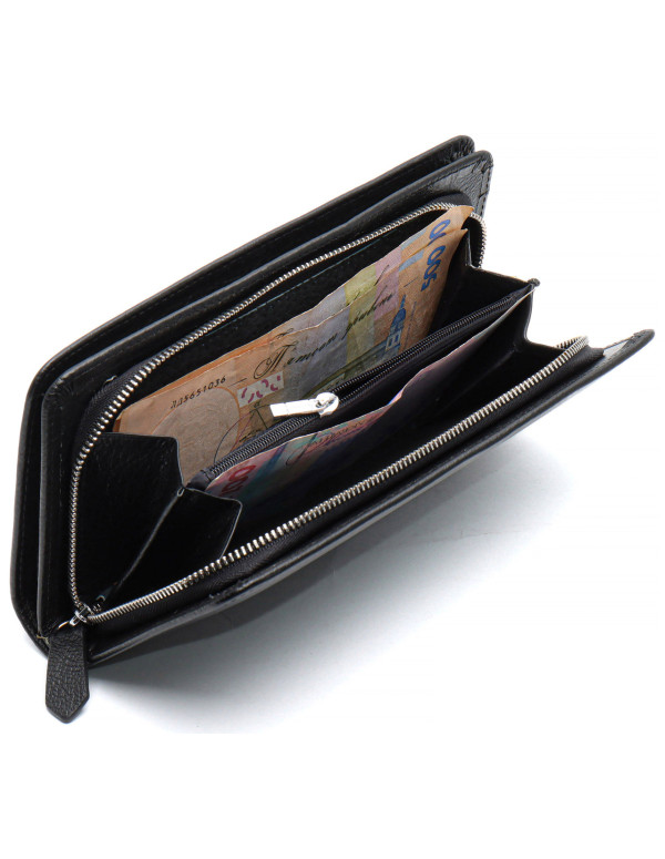 Чорний багатофункціональний чоловічий гаманець з натуральної шкіри МС291